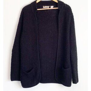 Vintage Millay Black Chunky Open Cardigan Size 40 Large Boyfriend Cozy
